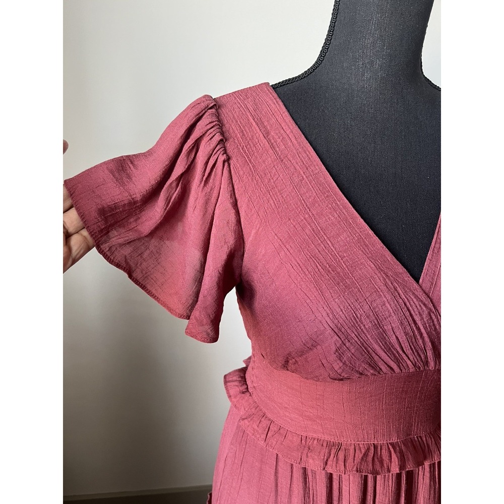Audrey Parks Womens Smocked‎ Milkmaid Tiered Maxi Dress Pink Princess Feminine S - Picture 3 of 13